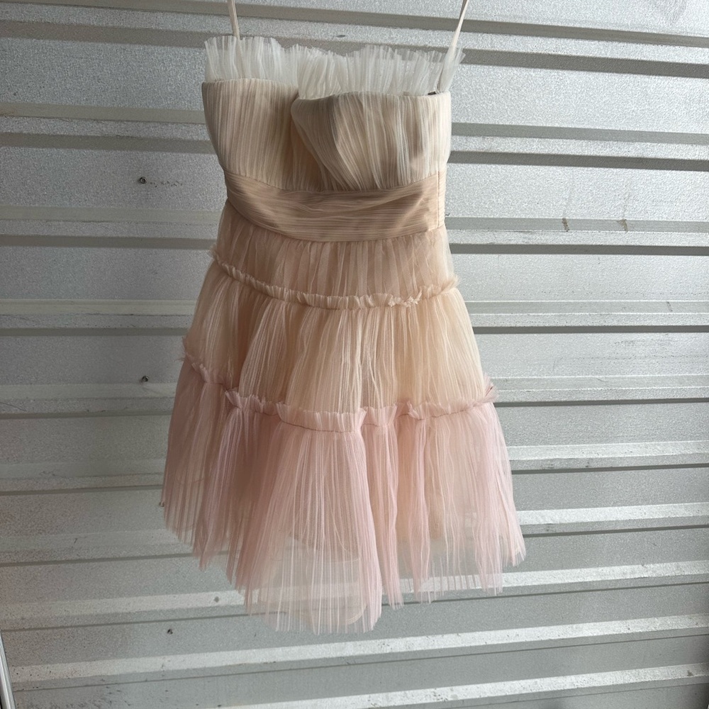 BCBG Pink Strapless Tiered Prom Dress
